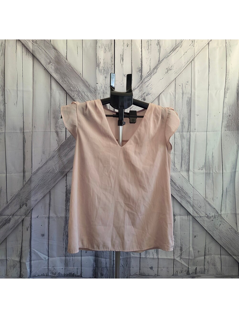Sweet Rain Blush Pink Ruffle Sleeve V-Neck Blouse M